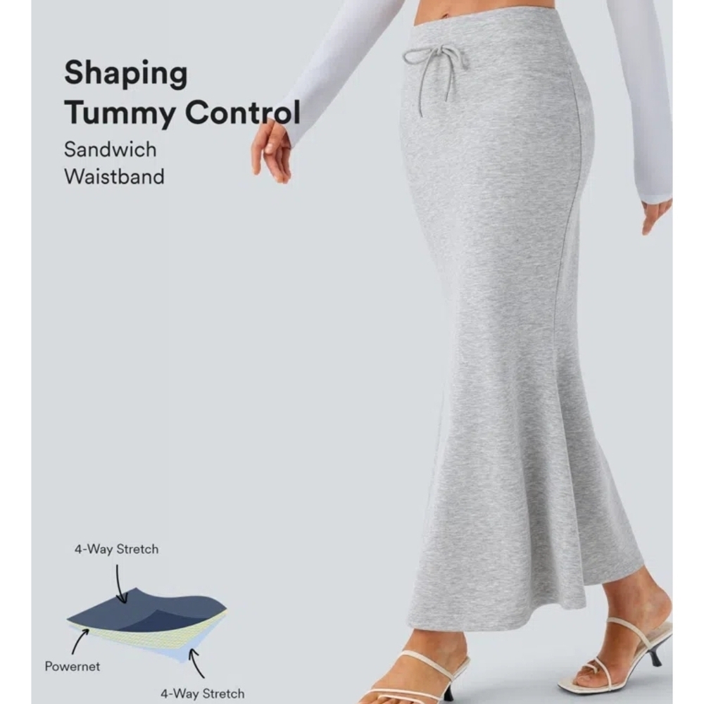 HALARA Light Gray Maxi Skirt with Tummy Control MIDRISE